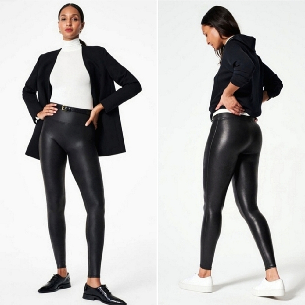 SPANX Faux Leather Leggings XL Black #2437 Moto